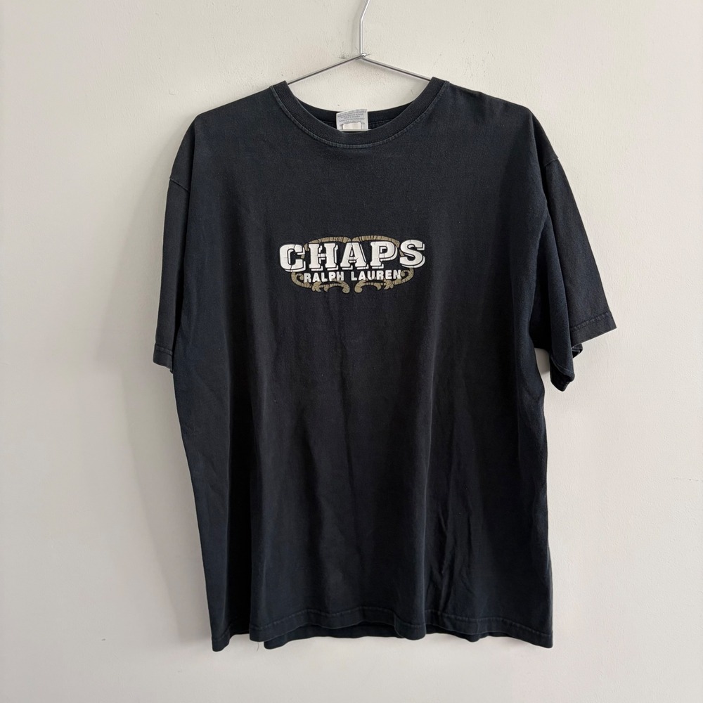 Vintage Chaps Ralph Lauren Mens Black Graphic T-Shirt Large